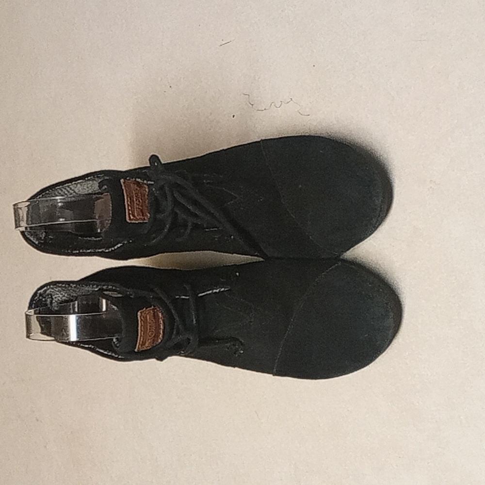 TOMS Black Suede Booties Platform Lace Up Wedge Women's Size W8 Leather Ankle